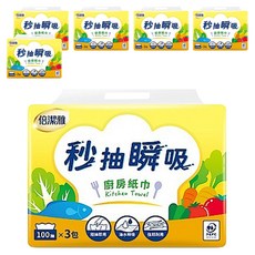 倍潔雅 秒抽瞬吸廚房紙巾，100抽x3包，隨抽即用，油水瞬吸，強韌耐用, 3包, 6袋