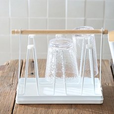 白色杯架塑膠托盤Set, 14*24*19 cm, 實木托盤+鐵支架, 白色, 300g, 1組
