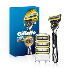 Gillette 吉列 Pro Shield Yellow Power刮鬍刀手柄+替換刀片 4入組, 1組