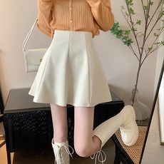 화이트플레어스커트 하이어리 골지 플레어 미니 스커트