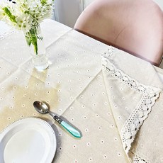 마켓감성 코튼 플라워패턴 테이블 보 6인용, 흰꽃, 6인(220 x 140cm)
