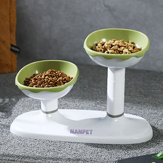 Nanpet可調高度2格寵物餐具, 綠色, 1個