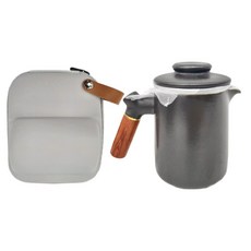 輕便旅行茶具組，黑色陶瓷實木茶具套裝，附收納包, 黑色, 1組