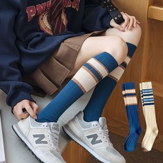 Edeline 藍色條紋長及膝襪運動襪 2p, 1組, 藍白色