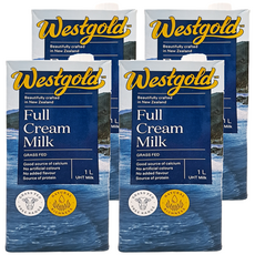 westgold威斯蘭 全脂保久乳 1公升/罐, 4入組｜紐西蘭草飼全脂牛奶｜無添加、無人工色素｜家庭號, 1L, 4瓶