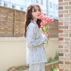 어나더디 여성용 당근 스트라이프 긴팔 잠옷