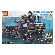 minGDi 明迪 軍事戰爭特種部隊積木 W.A.T-ARMORED CAR 重裝裝甲車 4合1自組變形積木, 重裝甲車, 1盒