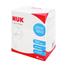 NUK 乳頭清潔棉, 純棉純水成分, 不含化學物質及防腐劑, 115°C高壓蒸氣滅菌消毒, 鋁箔袋獨立包裝, 1盒