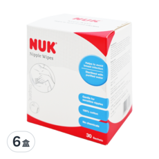 NUK 乳頭清潔棉, 純棉純水成分, 不含化學物質及防腐劑, 115°C高壓蒸氣滅菌消毒, 鋁箔袋獨立包裝, 6盒