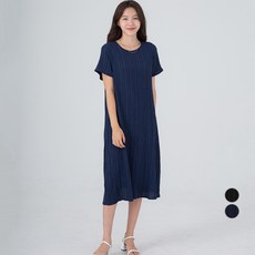 CARET 女款人造絲褶皺短袖連身裙, 海軍