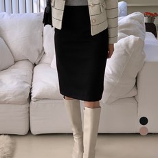 밴딩미디스커트 아피나르 여성용 기모 H라인 미디 스커트