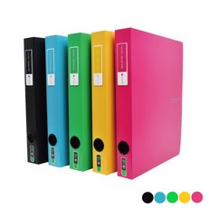 ECO Chungwoon 彩色D型活頁夾 Set 5入, 黑. 藍. 綠. 黃. 紅, 黑色 + 天藍色 + 綠色 + 黃色 + 粉紅色, 1組