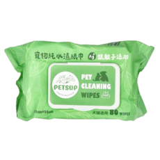 Petsup 銀離子抑菌純水濕紙巾, 寵物清潔濕巾, 80抽, 15cm*20cm, 80張, 1包