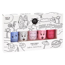 nailmatic KIDS 好萊塢水漾亮彩指甲油 Set, 5x8ml 法國製造, 天空藍+清透亮粉白+晶亮粉+糖果粉+Kitty紅 8ml, 1組