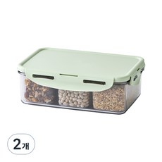 비스프리 퓨어 직사각 칸칸이 밀폐용기 라이트그린, 2개 2개, 1L