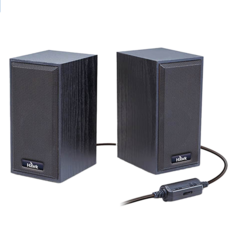 Hawk 浩客 2件式木質喇叭, 線控音量, 3.5mm音源輸入, USB供電, 08-HGU206BK, 黑色