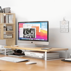 德利生活 螢幕增高架, 寬大檯面,人造板+鐵材質, 50/40x20x8cm, 原木 + 白架