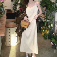 C18 歐逆吊帶連身裙, 杏色, 棉20%+聚酯纖維80%