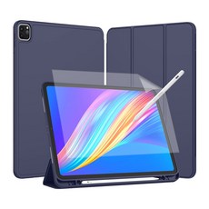 요이치 스마트커버 애플펜슬 수납홀더 태블릿PC 케이스 + 종이질감 액정보호필름 세트, 네이비