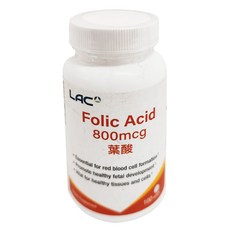 LAC 利維喜 葉酸800食品錠, 支持胎兒健康發育，促進生長，調整體質, 100錠, 8g, 100顆, 1罐