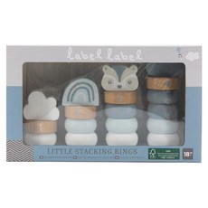 Label Label 木質趣味疊疊樂, 18個月以上兒童玩具, 包含10個彩色套環, 4個編號套環, 1個動物造型, 3個可愛造型的積木, 藍色, 1盒