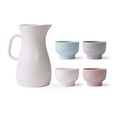 BOWLBOWL 陶瓷燒酒壺 牛奶白+燒酒杯 4入, 1套, 燒酒壺 乳白色+燒酒杯 乳白色+灰色+粉色+天藍色