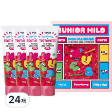 뷰카 주니어 마일드 고불소 구취케어 치약 딸기향 4p, 110g, 24개