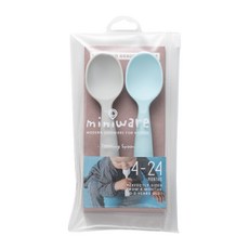 Miniware 矽膠兒童湯匙組 Set 2, 食品級矽膠製成 寶寶學習湯匙 2入, 芝麻+海藍, 1組