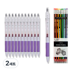 동아 P노크 펜 0.4mm 12p + 투코비 코마 삼각 지우개 연필 SG-208 12p 세트, 밝은보라, 2세트
