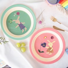 라이스 깊은접시 22cm x 2종, 핑크버니, 그린버니, 1세트