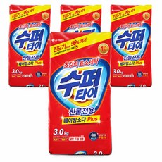 수퍼타이 찬물 전용 실내건조 분말세제 효소 세탁세제 일반드럼 겸용 리필, 3kg, 4개