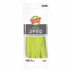 스카치브라이트 프리미엄 고무장갑 5개입, 옐로우그린, 대(L), 1세트