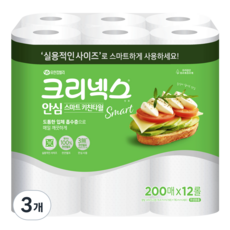 크리넥스 안심 스마트 키친타월 200매, 3개, 12롤 3개, 12개입