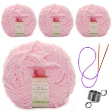 해피푸들 극세사 수면사 털실 80g 4p+줄바늘+뜨개반지, 06 연핑크, 1세트