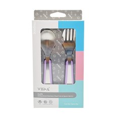 VIIDA Soufflé 抗菌304不鏽鋼叉匙組 (L), 適用於2歲以上兒童, 紫色, L 湯匙1支 + 叉子1支, 1組