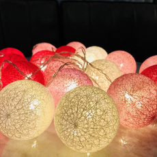 半島良品 少女粉電池式棉球燈串 LED燈串, 長度150CM 節慶裝飾, 粉色心情, 1條