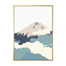 雲氣迷漫的富士山I, 金色邊框掛畫, 50 x 70cm, 金色
