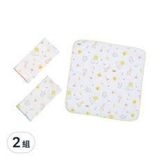 PiYOPiYO 黃色小鴨 印花紗布手帕 Set, 100%棉, 30x30cm, 3入, 寶寶紗布手帕, 洗澡/洗臉/口水巾專用, 30 x 30cm, 顏色隨機, 2組