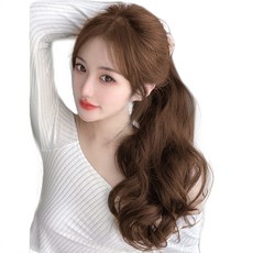 준 단색웨이브 붙임머리 50cm 195g, 라이트브라운, 1개 - v라이트붙임머리