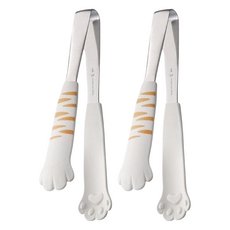 葉子小舖 食物夾 烘焙夾 小 白色貓爪 2支組, 可愛造型不鏽鋼食物夾, 迷你廚房料理夾, 烘焙工具, 2支