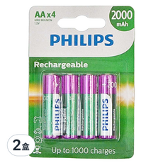 PHILIPS 飛利浦 Multi Life低自放電3號鎳氫充電電池, 4個裝, 2盒