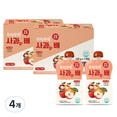 이유케어스 무럭무럭 과일 퓨레 사과랑 배 100g x 7p, 사과 + 배 혼합맛, 4개, 700g - 산골퓨레사과