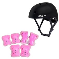 크로니 헬멧 + 보호대 세트 CR1, 블랙(헬멧) + 핑크(보호대), 1개 블랙(헬멧), 핑크(보호대)