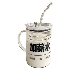 玻璃把手杯 Set, 手工吹製玻璃, 約1000ml, 玻璃吸管*1 杯蓋*1, 1L, 1個