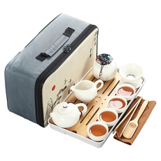 旅行茶具13件組，包含西施壺，龍把壺，公倒杯，過濾組，茶杯，茶葉罐，茶壺，茶盤，茶海，茶巾，旅行包, 茶壺 + 茶海 + 過濾組 + 茶杯4入 + 茶盤 + 茶巾 + 旅行包 + 茶夾 + 龍把壺, 白定西施, 1組