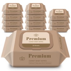 코멧 프리미엄 휴대용 아기물티슈 엠보싱 캡형, 75g, 20매, 12팩
