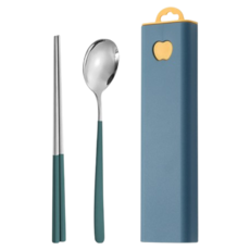 日常適用攜帶式便當餐具組, 1組, 勺子+筷子+箱子, 深藍
