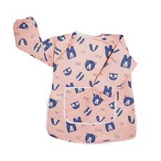 Bebe Chouette 兒童款防水長袖圍裙, 粉色動物款, M (5-7歲適用)