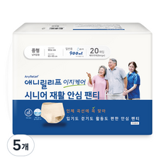 애니릴리프 남녀공용 시니어 안심 팬티 성인기저귀 베이지, 중형, 20매입, 5개