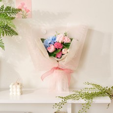 아스파시아 카네이션 한없는 사랑 수국 꽃다발 + 상장카드 + 메세지 픽, 핑크